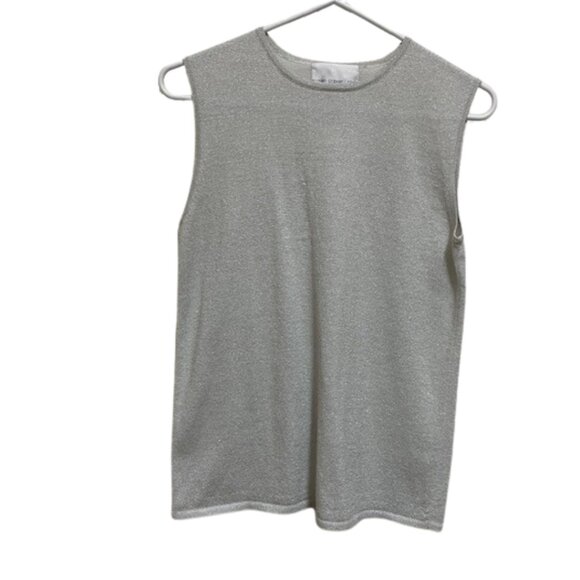 Susan Graver silver metallic/lurex shell/sleeveless top. - Picture 1 of 7